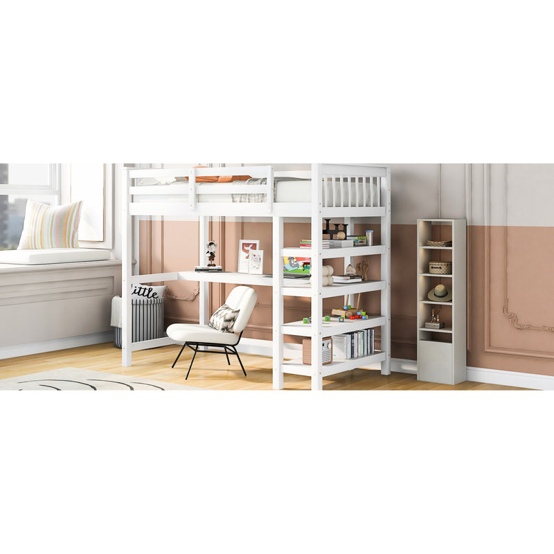 Lit mezzanine simple en blanc avec bureau efficace et concepts de gestion de l'espace enchanteurs - Fabriqué en pin pour une chambre à coucher magique