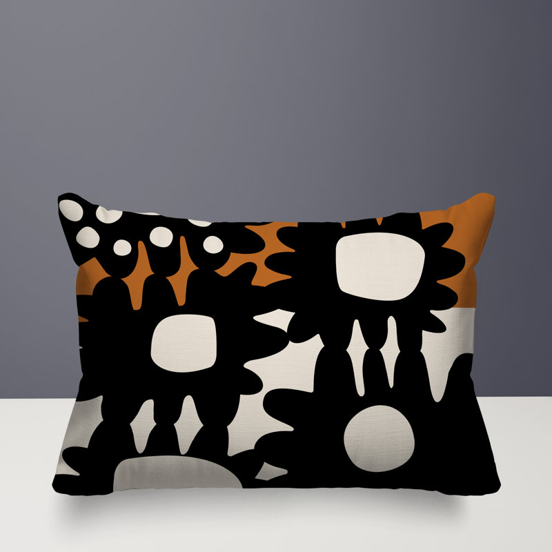 Coussin rectangulaire intérieur / extérieur Dunn, Orange brûlé / noir / blanc cassé, H 18 po x l 25 po