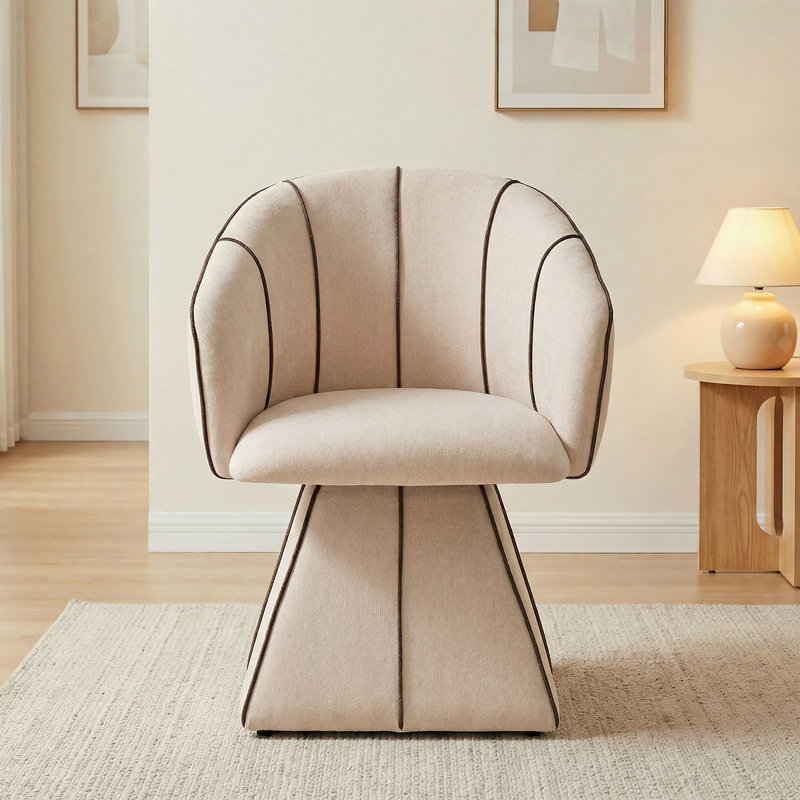 Upholstered Swivel Vanity Chair- Modern Accent Chair for Makeup Room, Beige, Beige/Brown