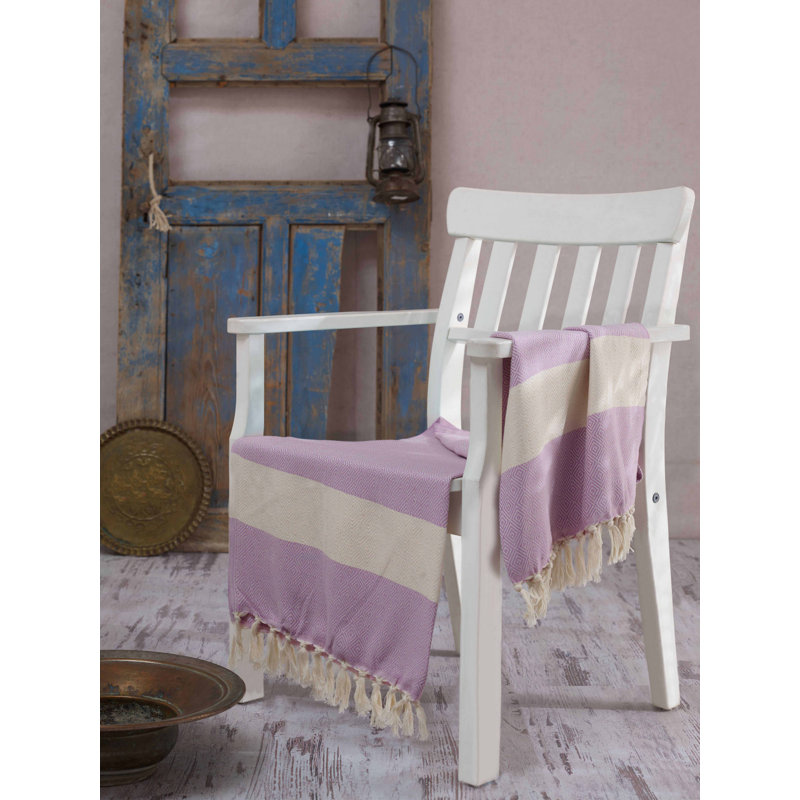 Serviette de plage 100% coton Halmstad, Lilas/blanc