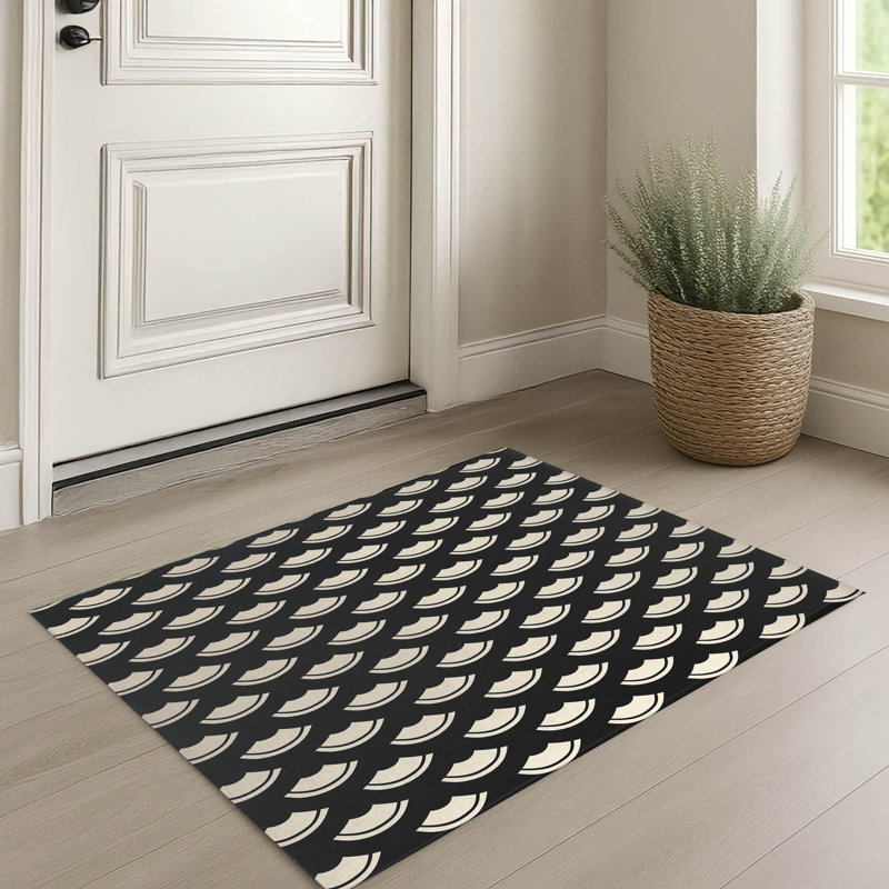 Tapis d'entrée intérieur ultra mince, léger et antidérapant à motif de vagues de l'océan japonais, Midnight Charcoal