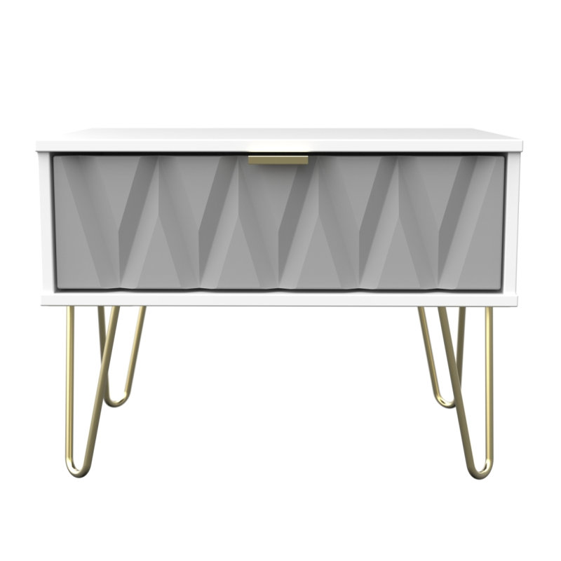 Fully Assembled Diamond - Gold Hairpin (F) 1 Drawer Side Table, Shadow Grey / White