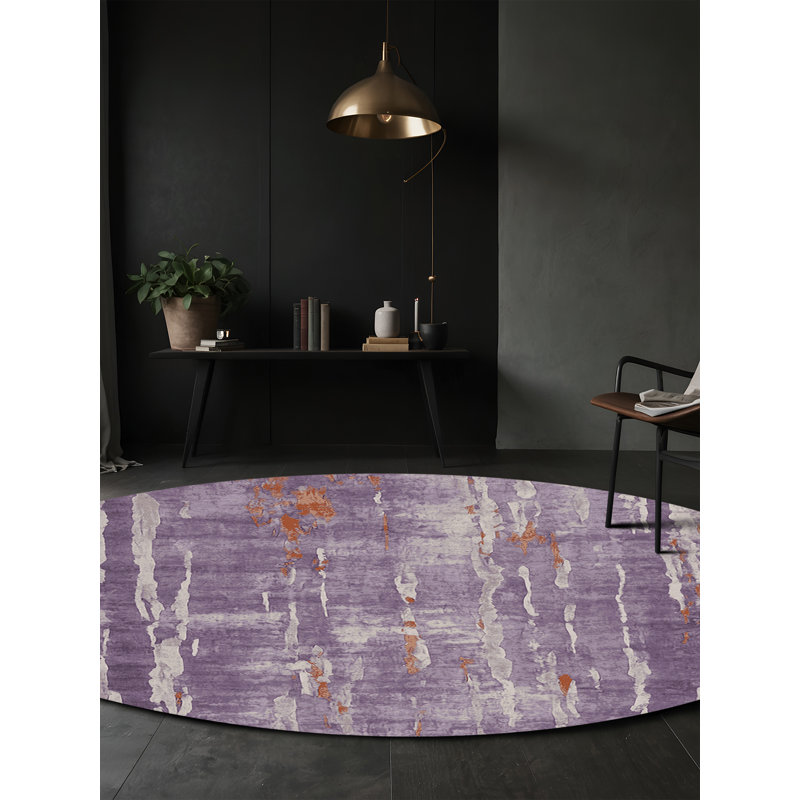 Tapis mauve soyeux et moelleux, Rond 4 pi