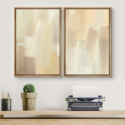 «Colorful Brushstrokes Signature», reproduction d'art sur toile encadrée, brun clair, coup de pinceau, collage, paysage, formes abstraites, illustrations, minimalisme, décoration, zen, coloré, pour le salon, la chambre à coucher, le bureau