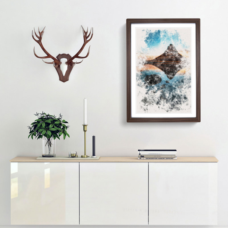 Kirkjufell Mountain in Iceland - Picture Frame Painting Print, 45cm H x 33cm W x 2cm D, Walnut Framed