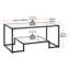 Table basse, table basse moderne en verre trempé, bureau central rectangulaire en verre à 2 niveaux avec rangement ouvert, bureau d'appoint minimaliste à structure métallique robuste pour le salon, le bureau, assemblage facile