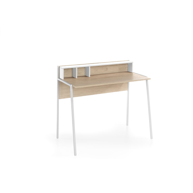 Valluri Metal Base Writing Desk, White, Light Oak/White