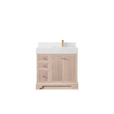 Manhattan White Oak 36 In. W X 22 In. D Right Offset Sink Bathroom Vanity With 2 In White Quartz