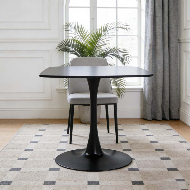 24 Inch Black Square Tulip Table for 2-4 Person, 28.93"H x 23.62"L x 23.62"W, Black