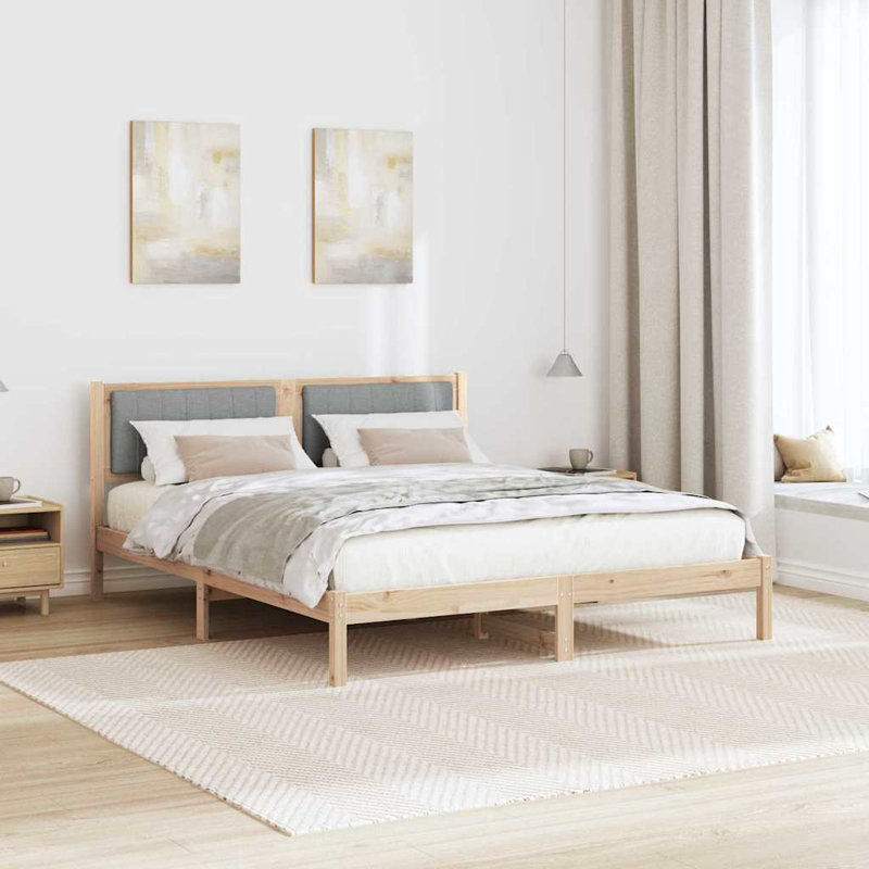 Solid Wood Bed, Natural/Light Grey, European Kingsize (160 x 200 cm)