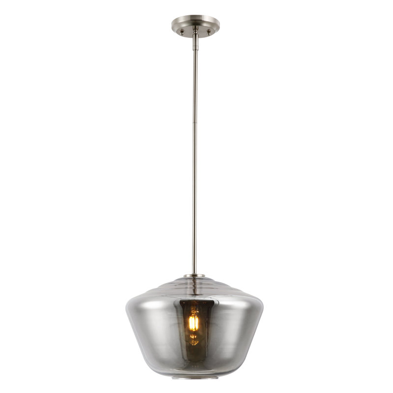 Luminaire suspendu 1 lumières scolaire single, Nickel satiné, Gris fumé