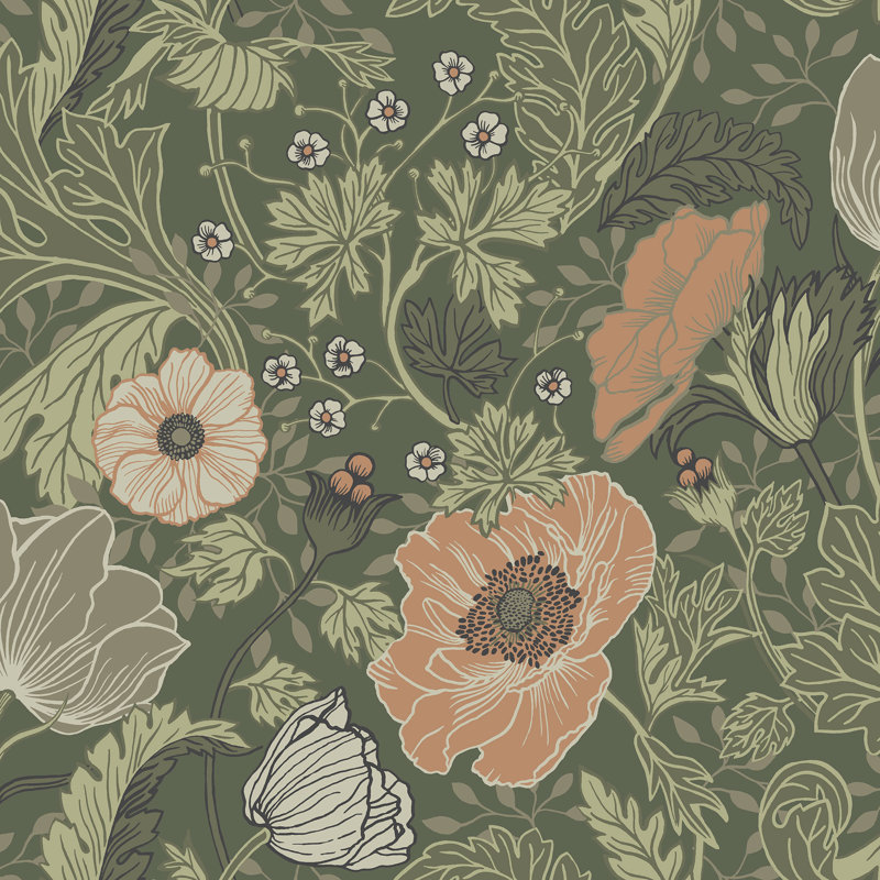 Bryanna 10.05m x 53cm Matte Wallpaper Roll, Orange/Green