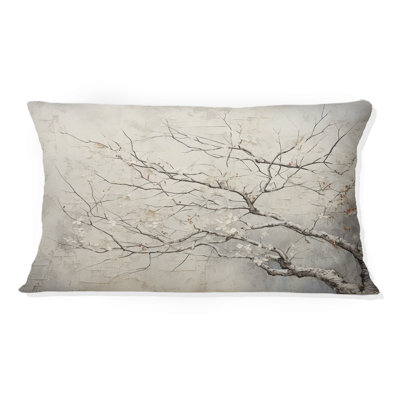 Tree Monochrome Whispers Of Beige - Tree Monochrome Printed Throw Pillow
