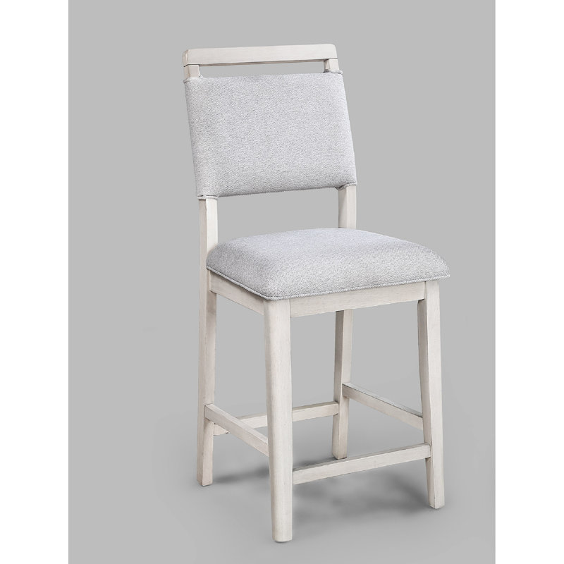 Chaises de salle à manger à hauteur de comptoir 2 pièces en tissu blanc et gris, style transitionnel, bois massif, charme rustique, fabrication, repose-pieds, style 20,9 po x l 18,5 po x 41,3 po avec tissu, conception à haut dossier