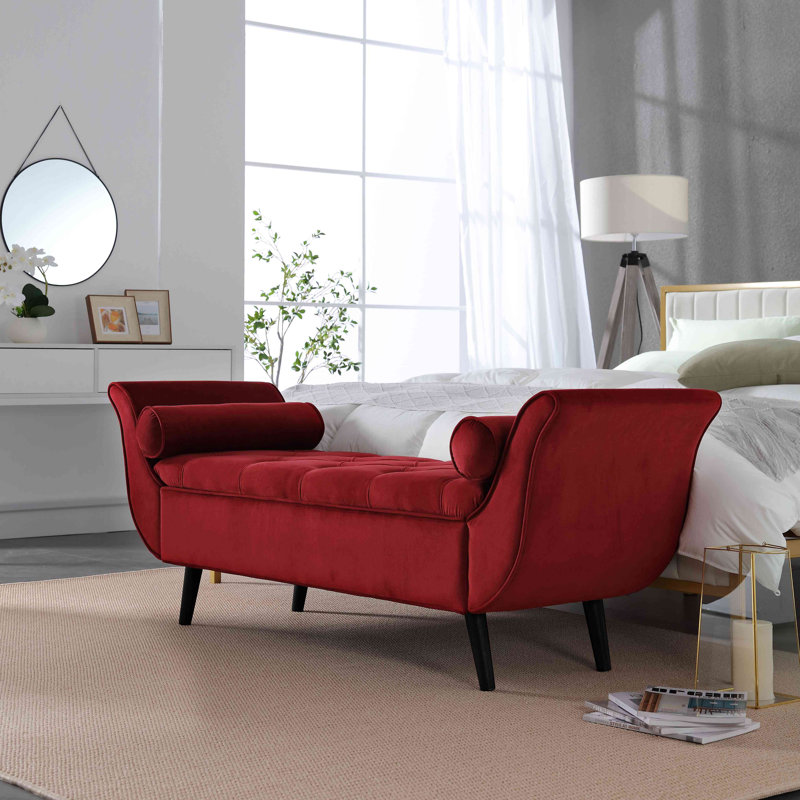 Banc vintage capitonné, repose-pieds rembourré en velours avec design rétro classique, repose-pieds moderne Mid-Century