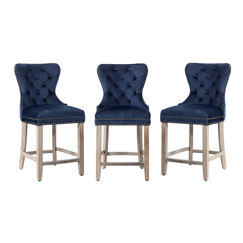 Tabouret de bar et de comptoir Kirsten, Tabouret de comptoir (siège d'une hauteur de 24 p, Gris, Bleu marine