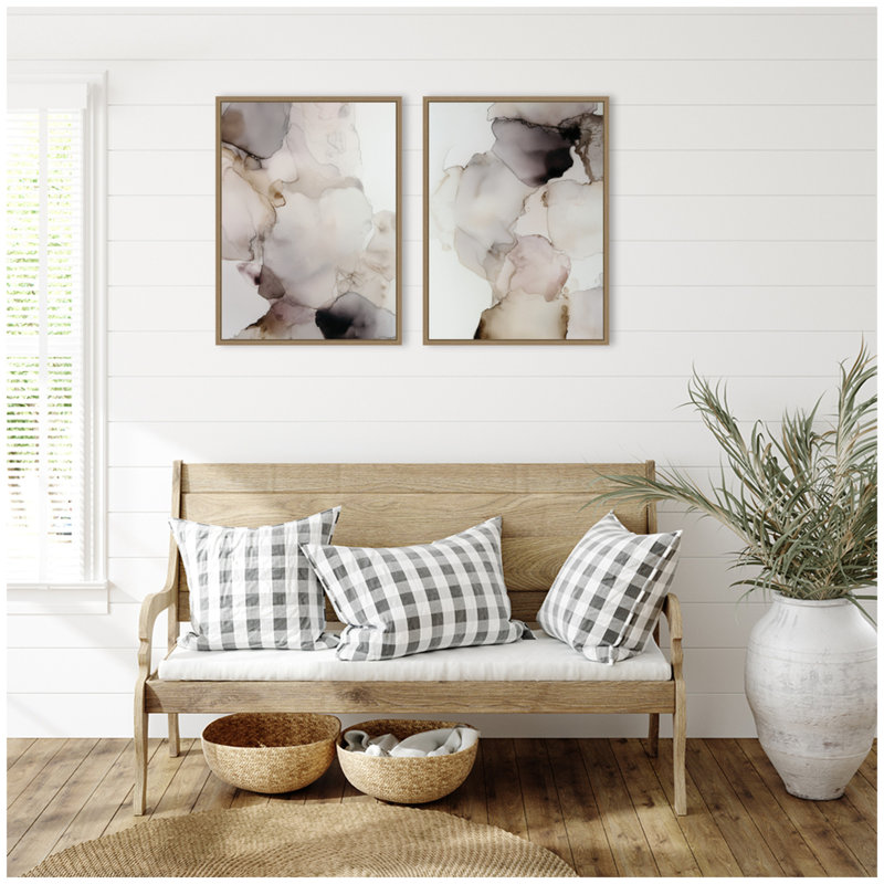 «Smoke No. 1 & No. 2», ensemble de 2 toiles encadrées par Amy Lighthall, H 24 po x l 18 po, Or foncé Sylvie
