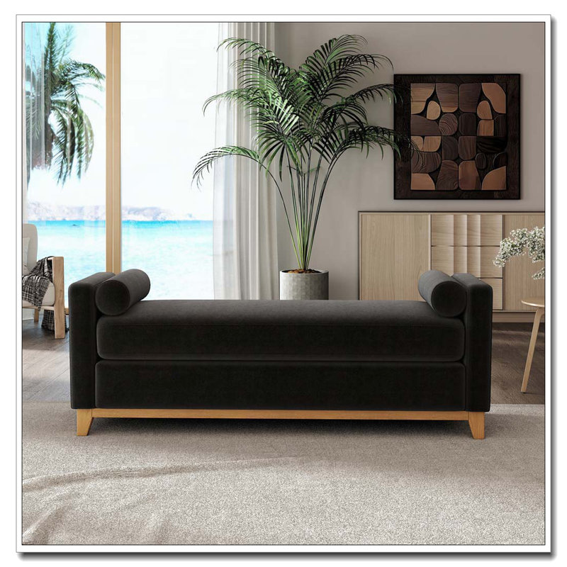 Banc rembourré en bois massif, 66.34 inch, Black+Natural
