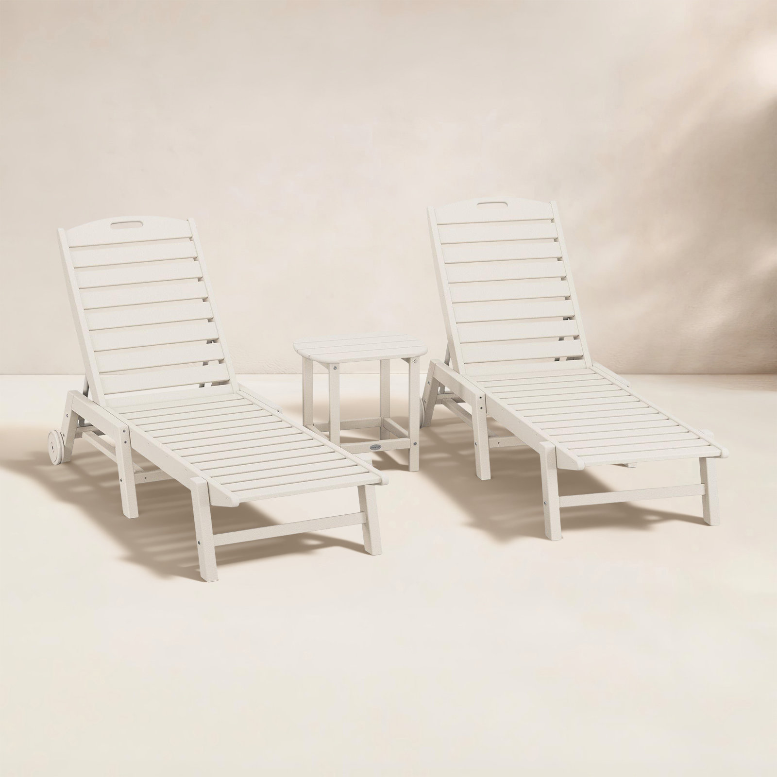 Nautical 3-Piece Chaise Lounge Set With Side Table, Sand