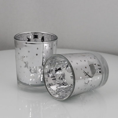Bougeoirs argentés en forme de bougie votive 12 pièces Bougeoirs de Noël avec renne sculpté pour décoration de table