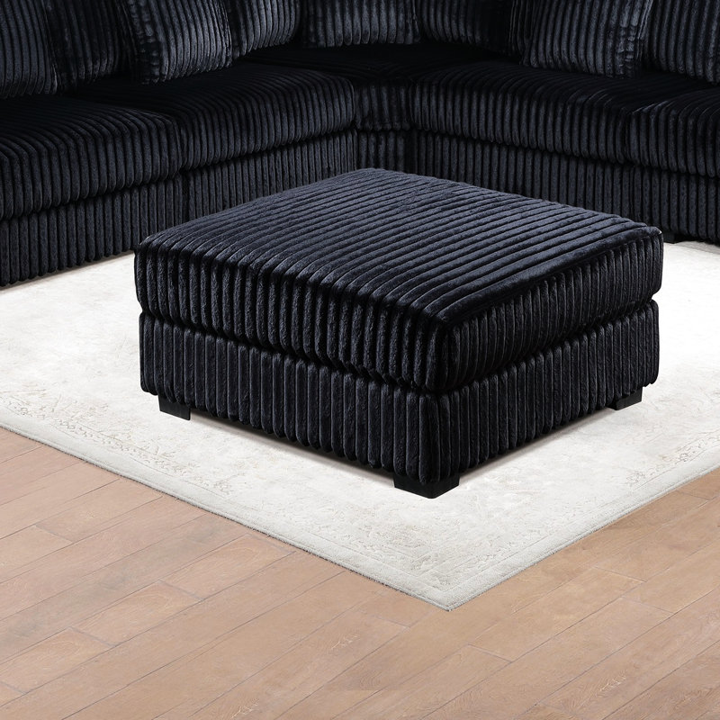 Velours côtelé noir contemporain, idéal pour un espace de vie principal, 37 po de largeur, aspect moderne en fourrure, pieds en plastique à profil bas, hauteur de 19 po