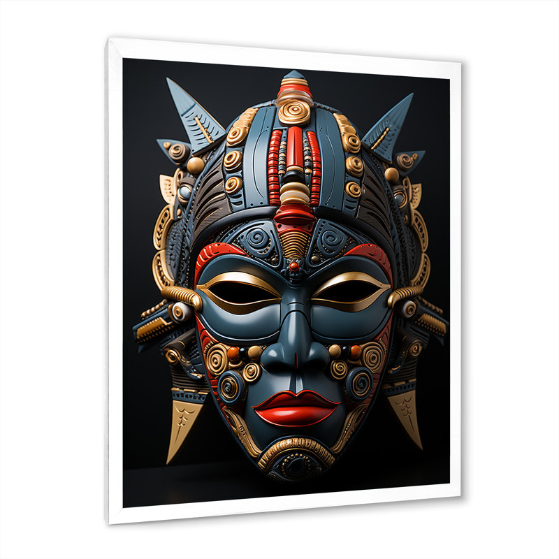 Hamdisse splendeur masquée africaine I, H 44 po x l 34 po x P 1,5 po, Cadre photo blanc