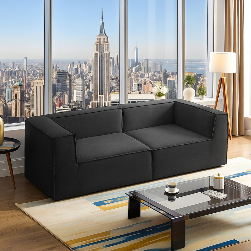 Bonelesss Compression Comfy Cloud 76" Wide 2-Seat Modular Sofa Couch Upholstered Sectional, Black