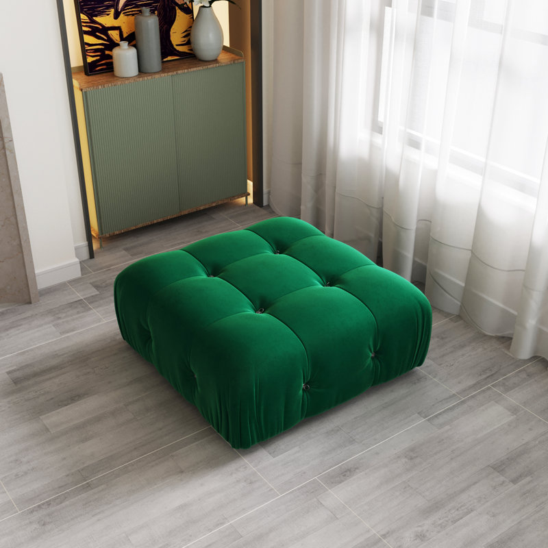 Repose-pieds carré standard en velours Jesse, Vert