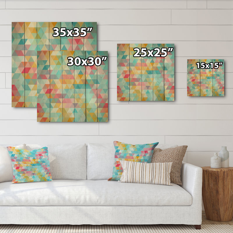 Abstrait de triangles - impression moderne Mid-Century sur bois, H 16 po x l 16 po x P 1 po