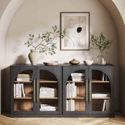 65" Arched Sideboard with Glass Door and Adjustable Shelves, Ebony by Latitude Run