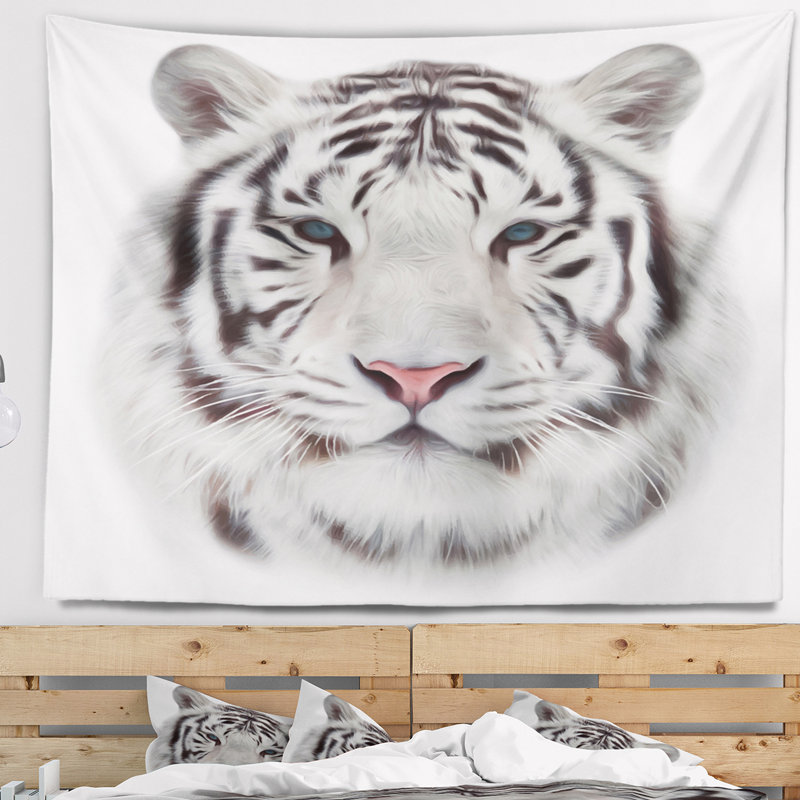 Tapisserie blanche de tigre du bengale Animal, H 50 po x l 60 po