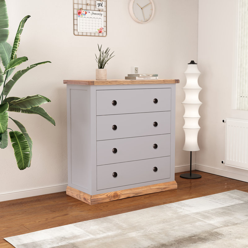 Durham 90cm W 4 - Drawer Chest of Drawers, Grey/Antique Brass