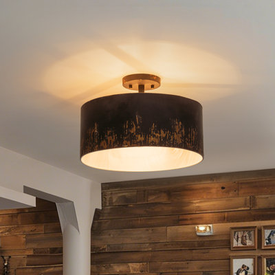 3-Light Industrial Drum Hand-Painted Distressed Semi-Flush Mount