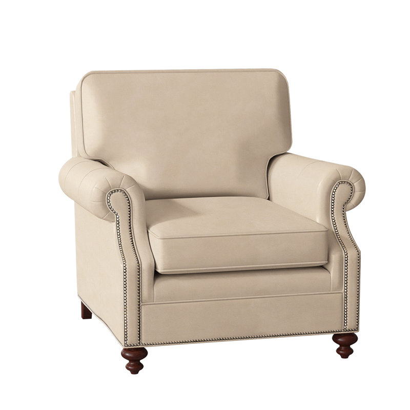 West Haven Club Chair, No Nailhead, Mahogany, Aline Light Gray Stonewash Genuine Leather