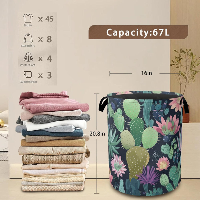 Blooming Cactuses Laundry Hamper Collapsible Laundry Baskets Tropical Succulents Dirty Clothes Baskets With Handlesoxford Cloth Hamper For Bedroom Bathroom College Dorms