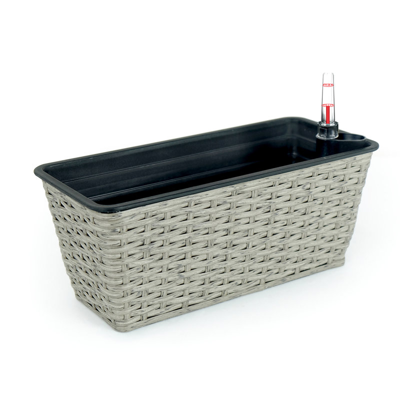 2 Smart Outdoor & Indoor Plant Boxes - Hand Woven In Gray Self-Watering Feature , Easy To Assemble And Enhance Your Garden Planter Rectangular For Various Plants Decorations Handmade, Attractive,