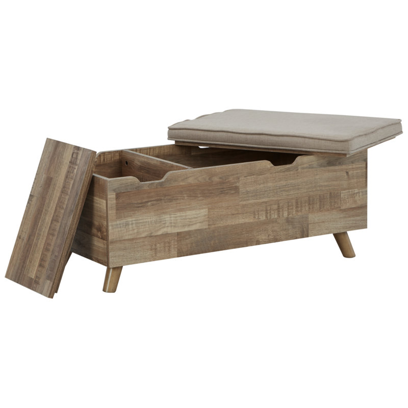 Kadira Polyester Upholstered Storage Bench, Beige/Brown