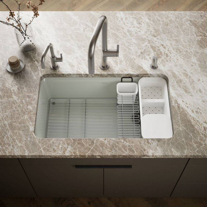 Riverby 33" x 22" x 9-5/8" Under-Mount Single-Bowl Kitchen Sink with Accessories, Basalt