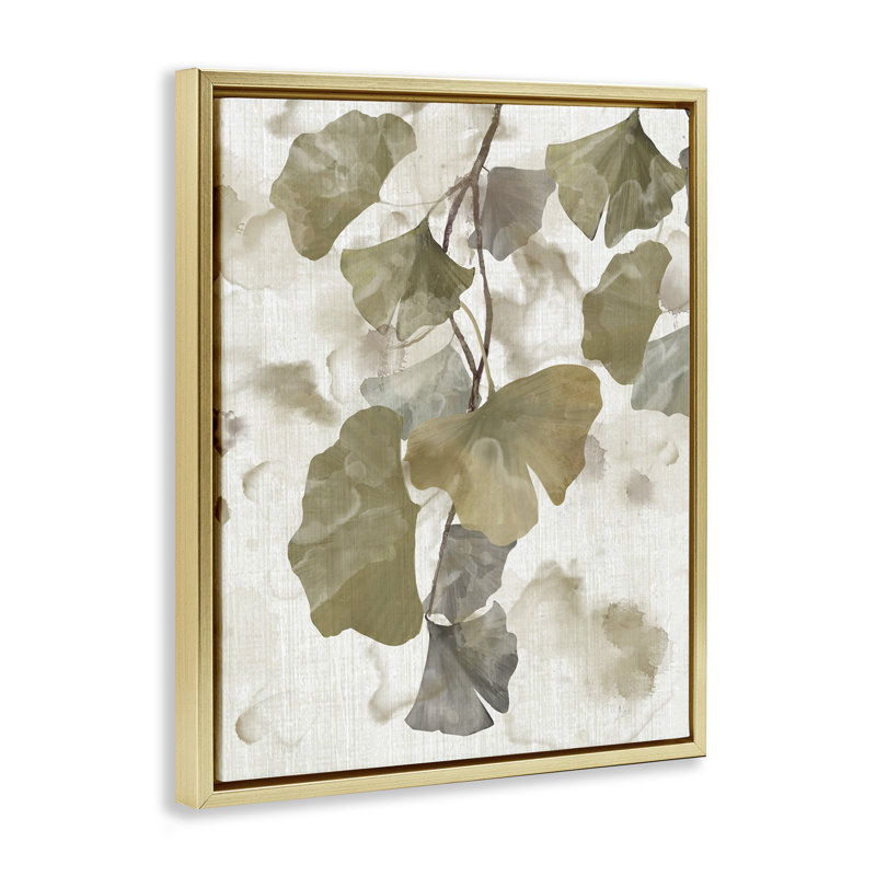 Feuilles rustiques de ginkgo, H 31 po x l 25 po, Cadre flottant métallique doré