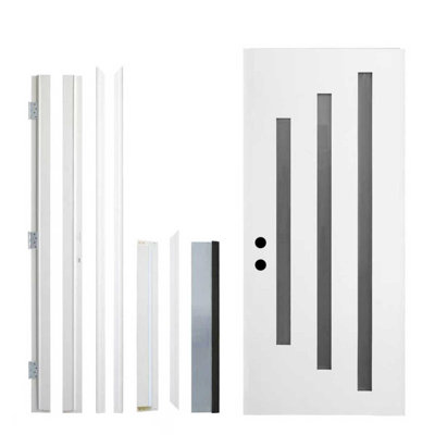 Porte extérieure en fibre de verre durable avec verre givré, style moderne