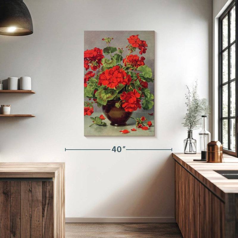 Harnek géranium dans un vase en faïence, H 39 po x l 26 po