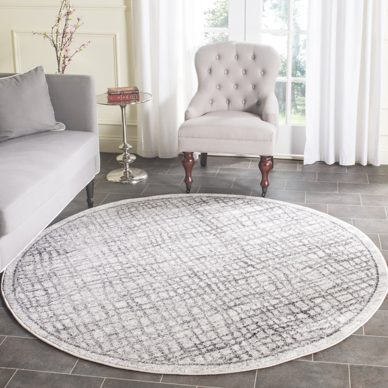 Tapis géométrique ivoire / argent Bethlyn, Rond 6 pi