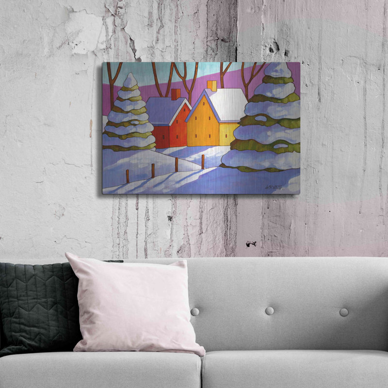  «Snow House View» par Cathy Horvath-Buchanan, art mural en métal, H 24 po x l 36 po