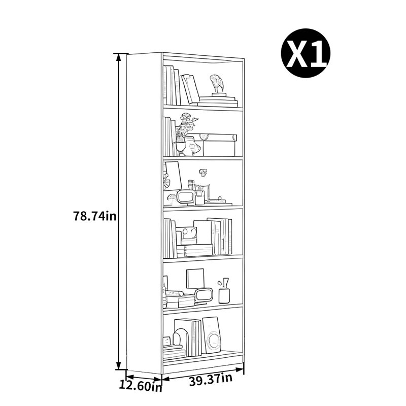 Kinneola, (6 Shelves) 78.74”H x 39.37”W x 12.6”D