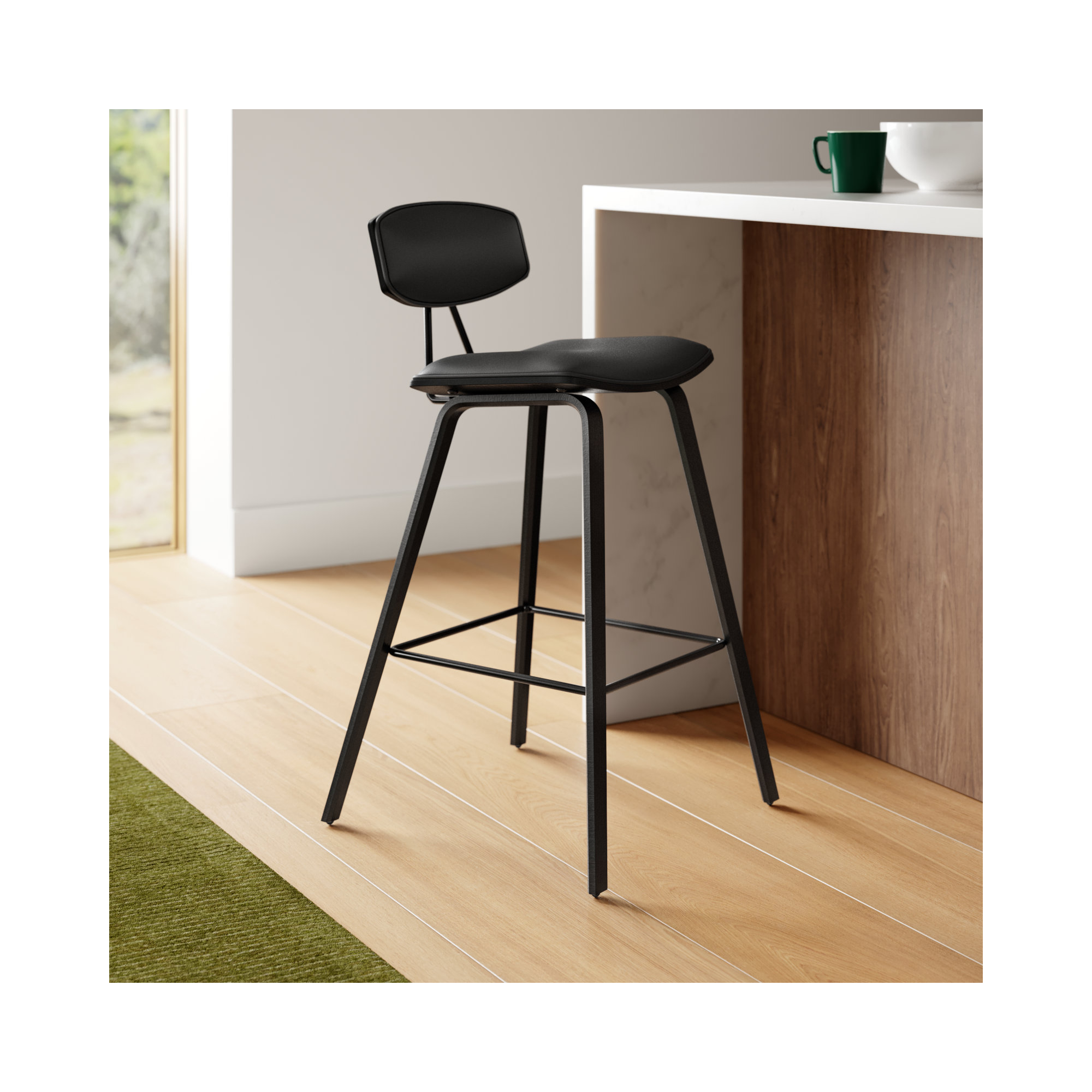 Payton Vegan Leather Bar & Counter Stool, Black Faux Leather, Bar Stool (29" Seat Height), Black