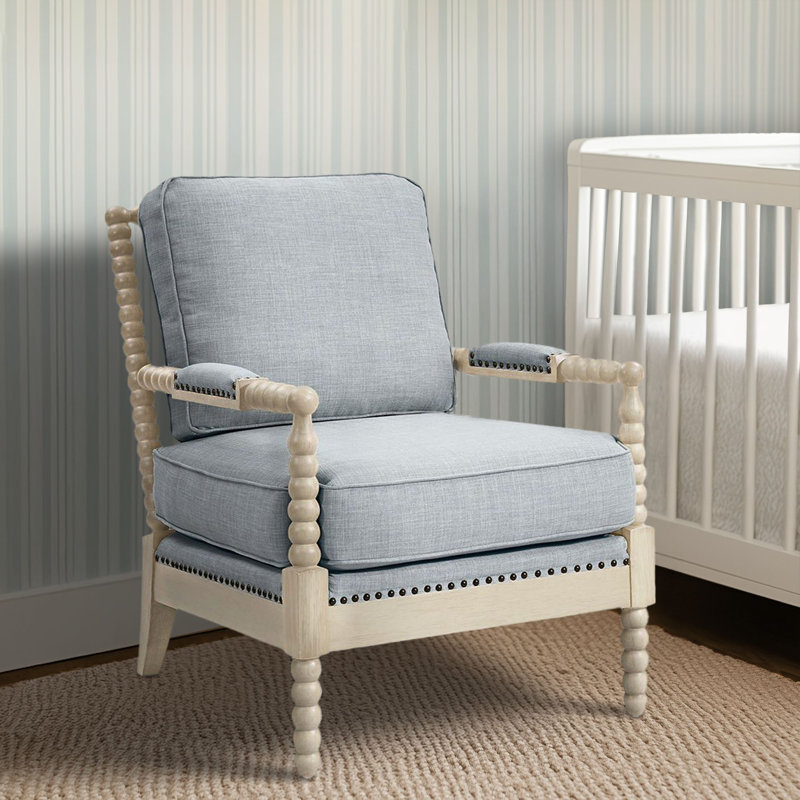 Fauteuil Donohue, Polyester bleu clair, Crème antique