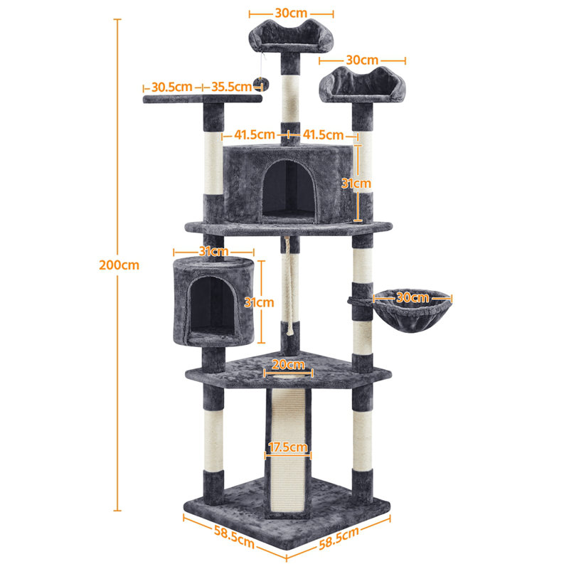 200cm H Cat Tree, Dark Gray