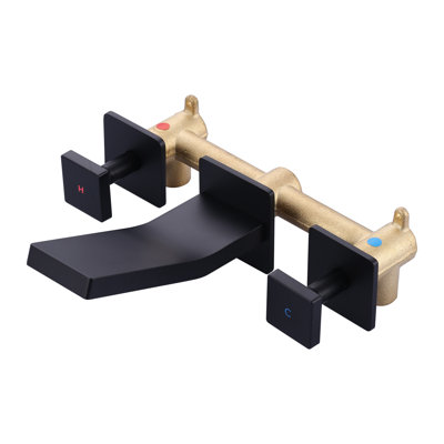 Brass Wall Mount 2-Handle Bathroom Faucet Waterfall Widespread Vanity Faucet With Brass Valve
