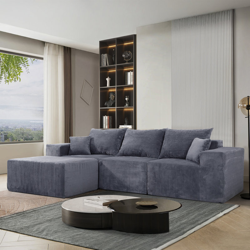 Canapé modulaire en velours côtelé Clementino, Gris