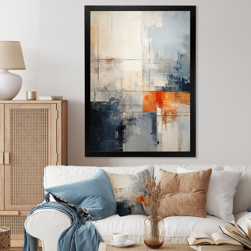 Abstrait noir et beige, collage sur route I - Collages abstraits, décoration murale, H 20 po x l 12 po, Cadre simple noir